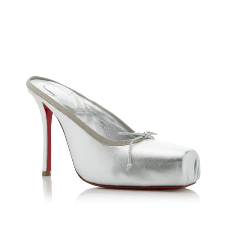 Satin Butterfly-Knot Square-Toe Heels — Black | KIMLUD