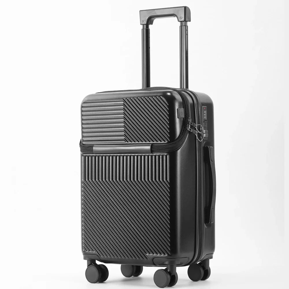 Polycarbonate Carry-On Luggage 20-Inch Lightweight With Cup Holder — Metallic Silver | KIMLUD