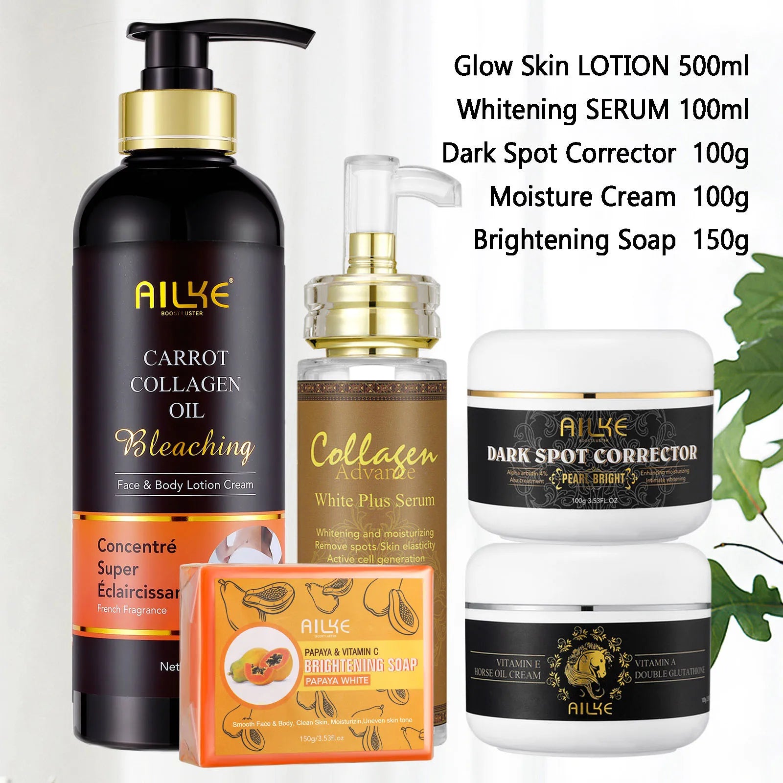 AILKE Collagen Women Skin Care Set, Moisturizing, Whitening, Youther, Remove Freckle, Dark and Black Spots, Skin Lightening Kit