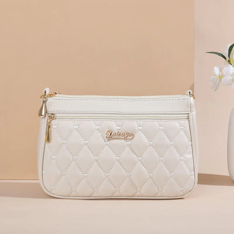 PU Leather Messenger Bag Embroidered Chevron — Taupe | KIMLUD