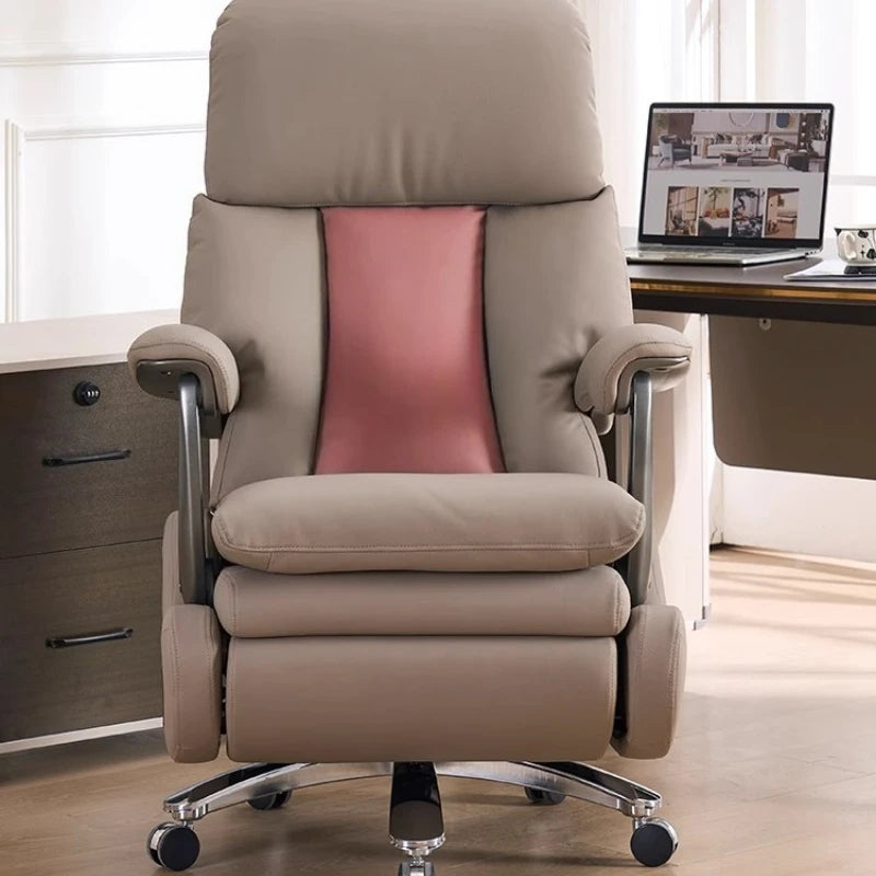 Leather Executive Swivel Chair Massage — Beige | KIMLUD