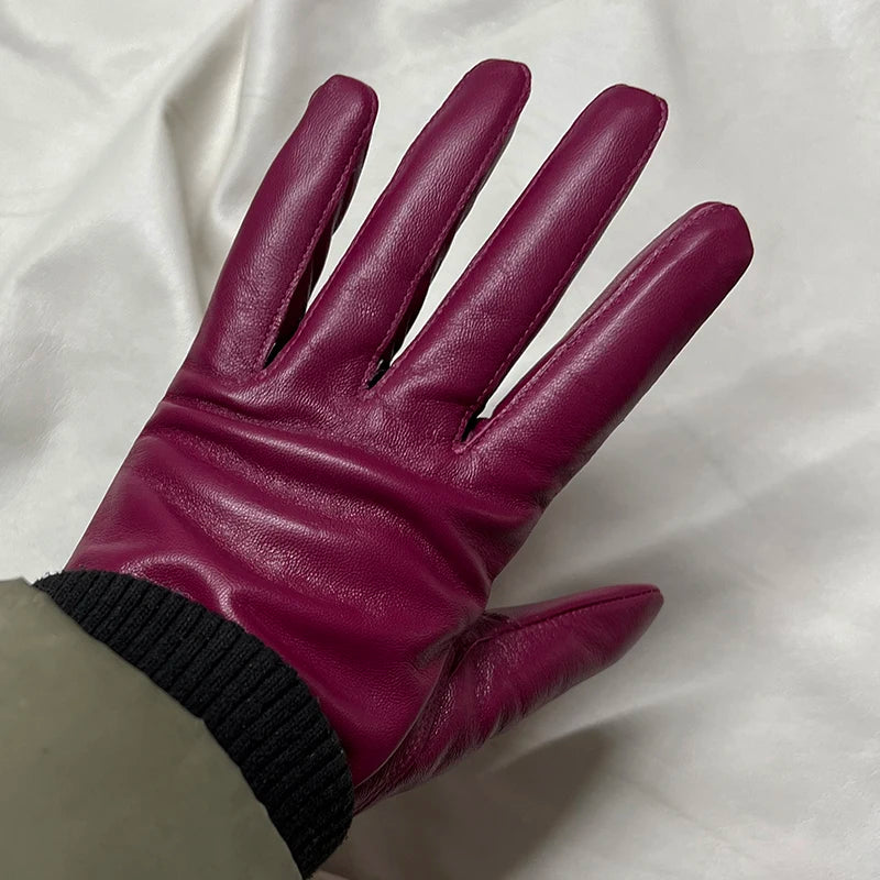 Leather Gloves Genuine Lambskin Short Black | KIMLUD
