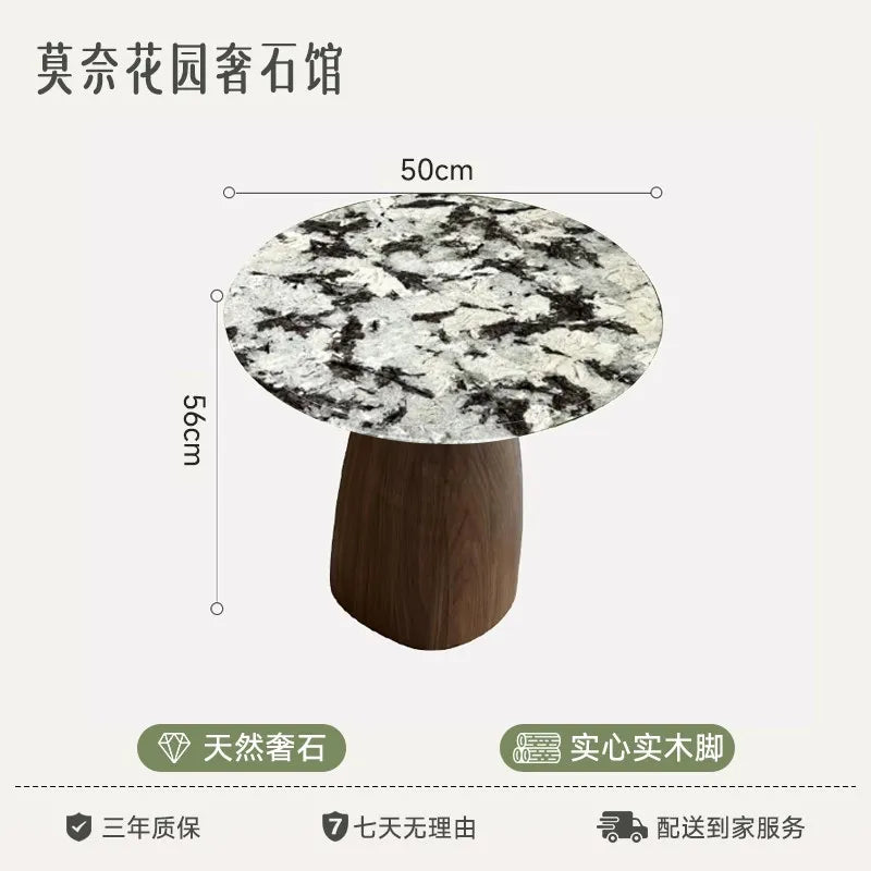 Marble-Look Round Coffee Table Solid-Wood Pedestal — Emerald Green | KIMLUD