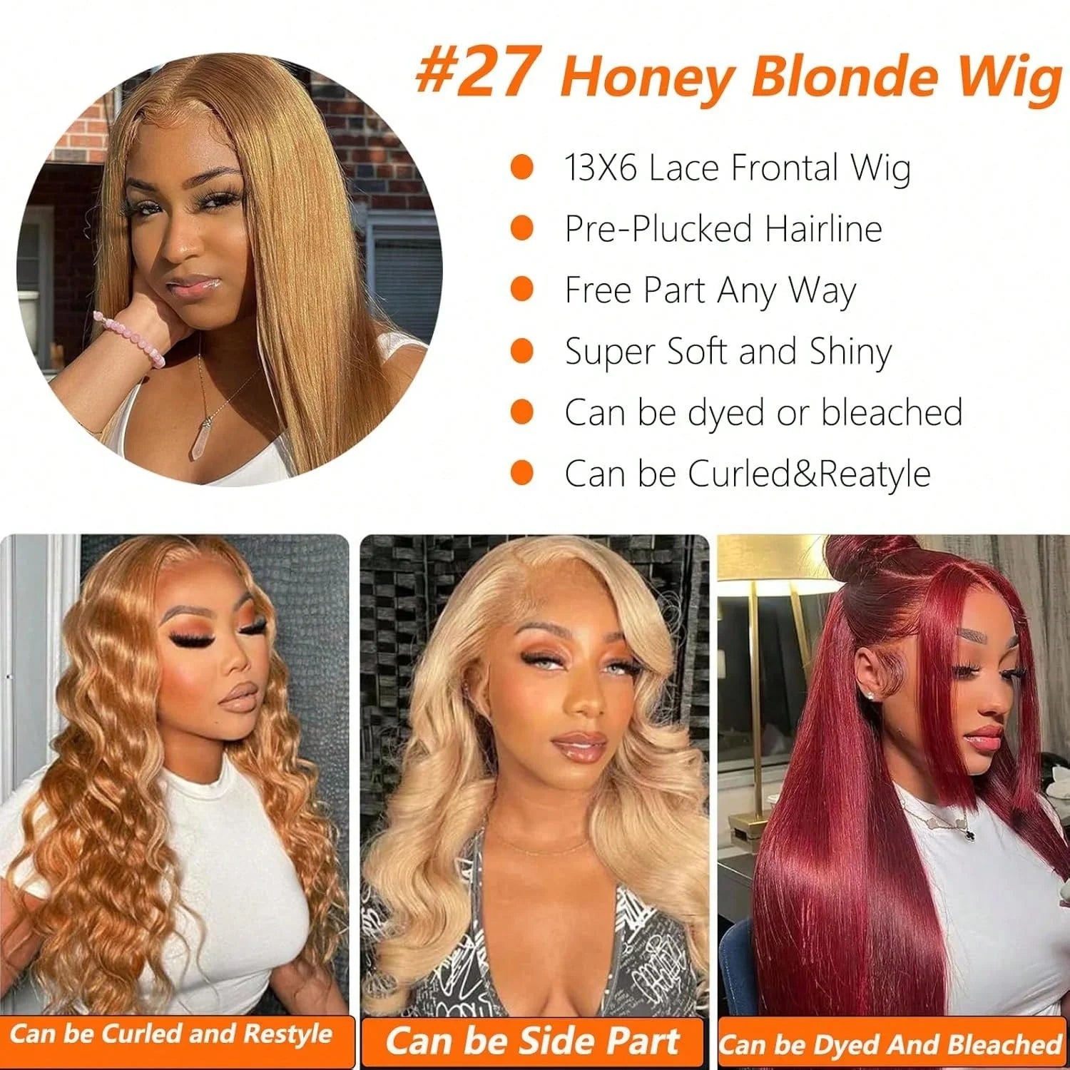 HD Lace Front Wig - Straight - Swiss Lace - 27 Honey Blonde | KIMLUD