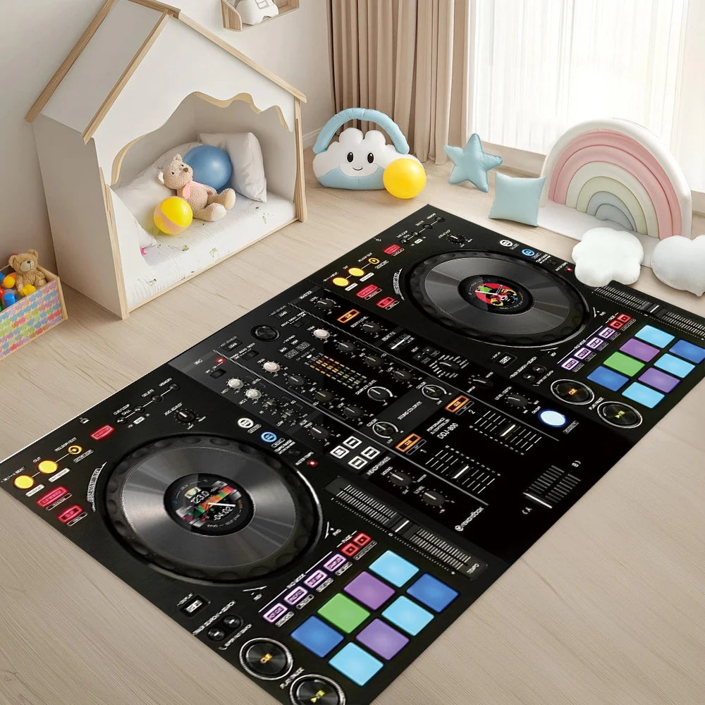 Retro DJ Console Carpet Music Studio Pattern Mat Stylish Area Rug for Living Room Bedroom Home Decoration Home Rugs for Bedroom