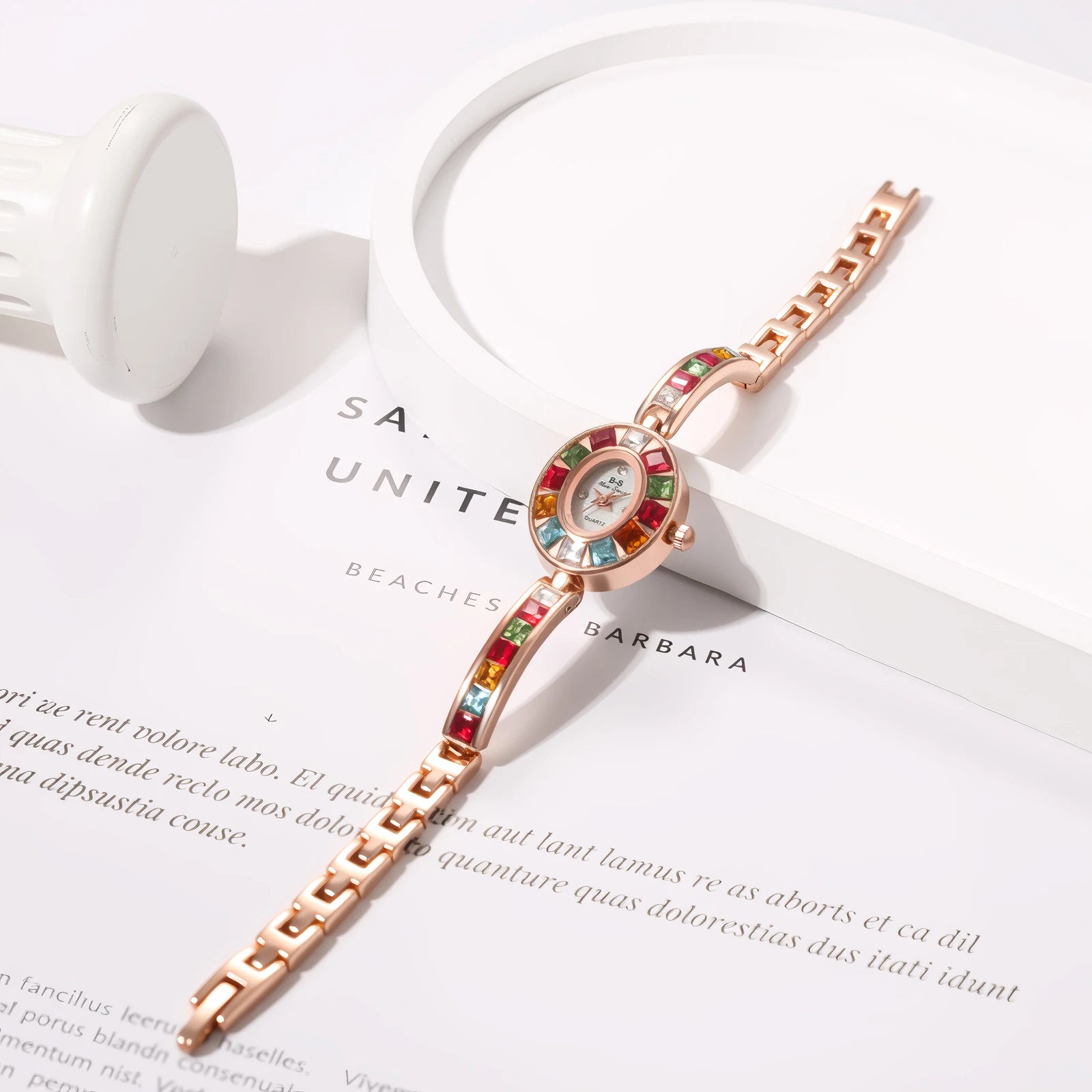 Diamond Bracelet Watch Oval Case Shell Dial — Ivory | KIMLUD