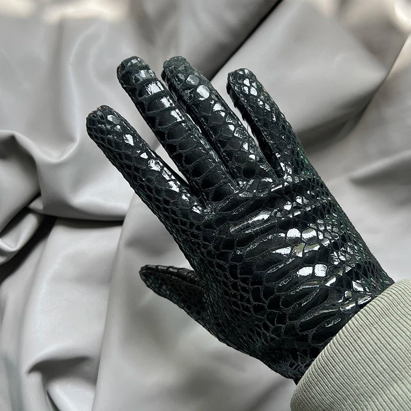Leather Gloves Genuine Lambskin Short Black | KIMLUD