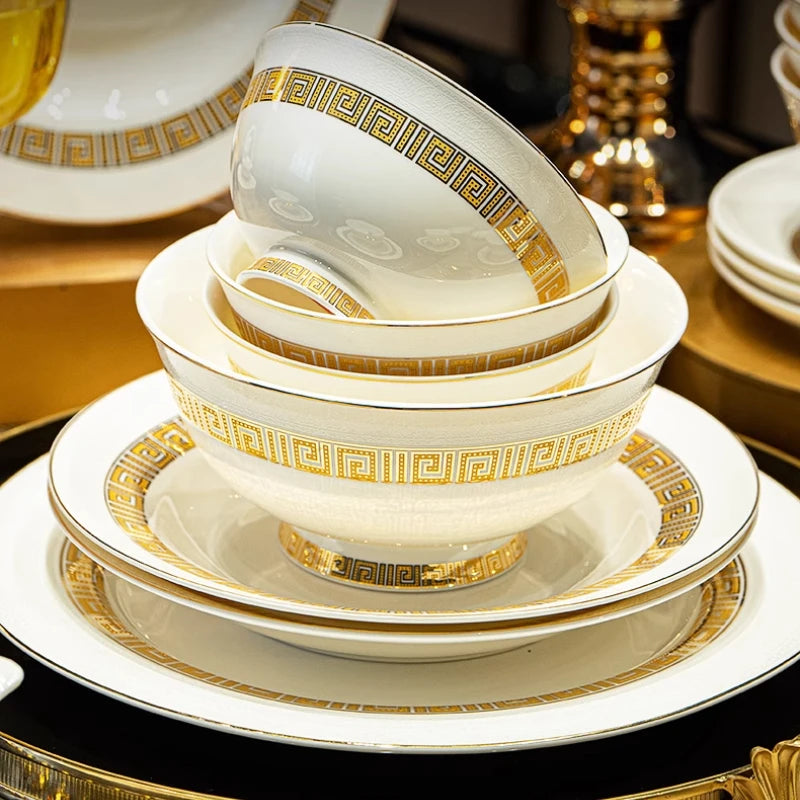 Fine Bone China Dinnerware Sets Gold Trim — White | KIMLUD