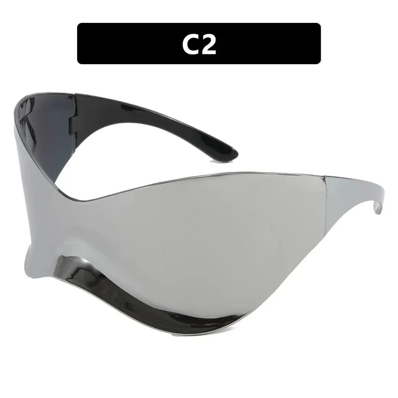 Metallic Mirrored Wraparound Sunglasses — Silver | KIMLUD