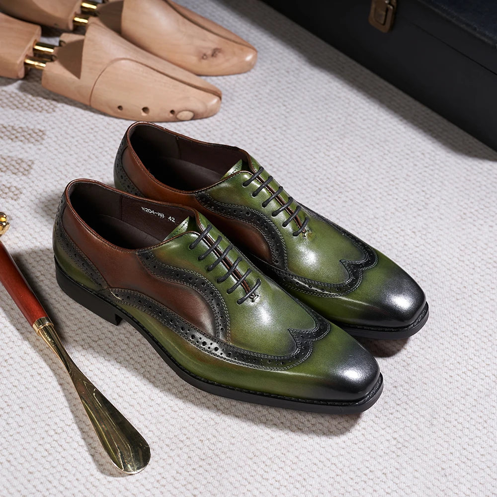 Luxury Italian Men&#39;s Oxfords Genuine Leather Brogue Wingtip Wedding Party Dress Shoes for Men Classic Lace-Up Office Formal Shoe
