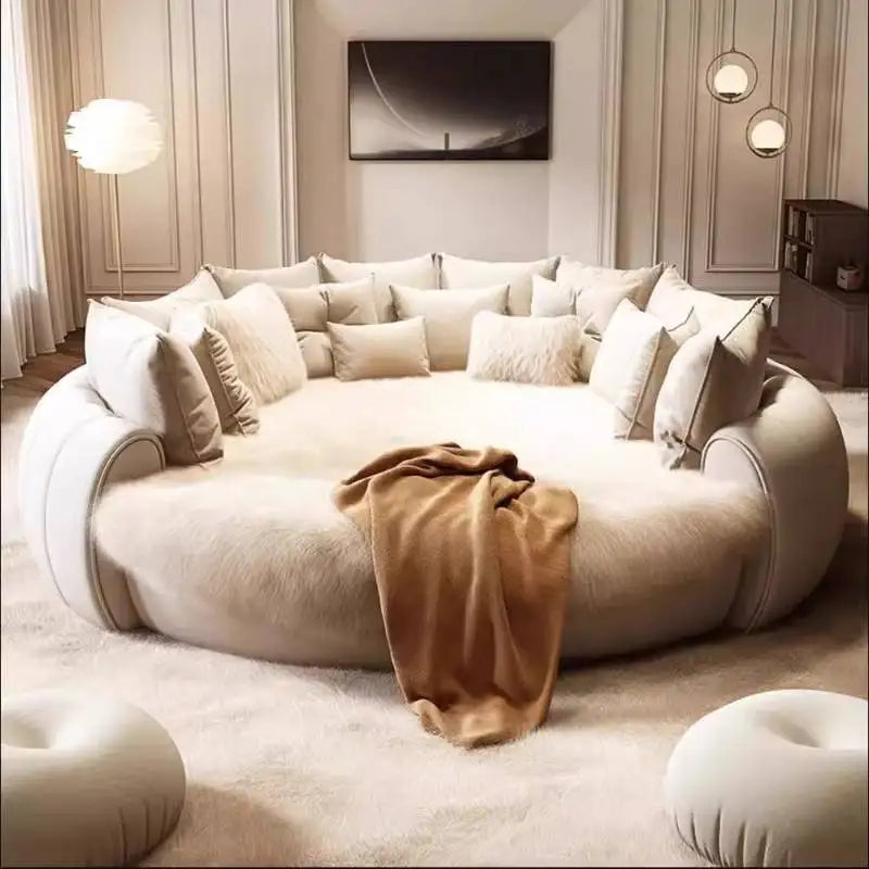 Leather Bed Circular Six-Foot Base — White | KIMLUD
