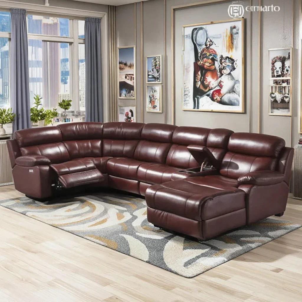 A Modern Luxury Extendable 7 Seater Recliner Sectional Sofa Set Italian L Shaped Recliner Corner Sofa for Living Room
