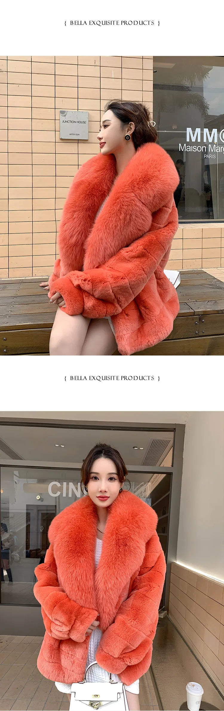 Rex Rabbit Fur Coat – Fox Fur Collar – Chinchilla Color | KIMLUD