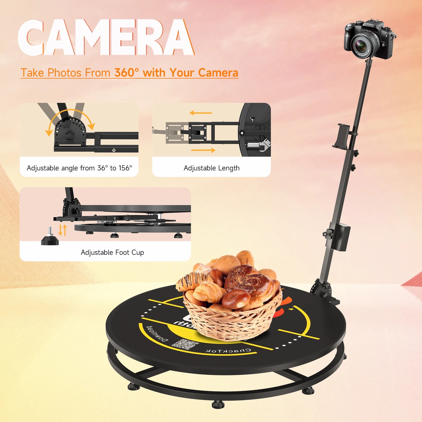 CHACKTOK 360 Photo Booth Machine for Parties 360 Spin Camera Booth with Extra Logo Customization Software APP Remote Automatic