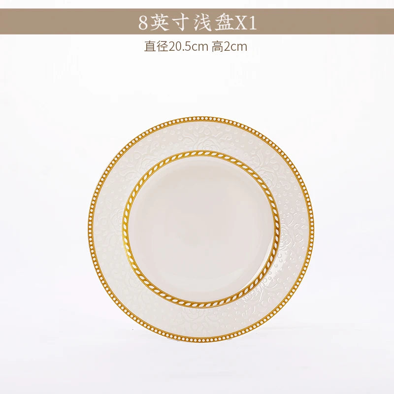 Bone China Bowl With Relief Rose And Gold Trim — White | KIMLUD