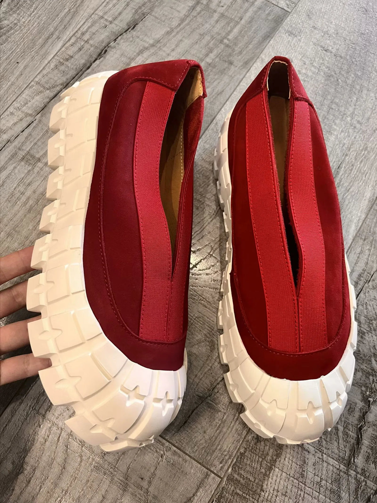 Birkuir Original Genuine Leather Flat Platform Shoes For Women Loafers Shoes Slip On Red Luxury Thick Heel Ladies Platform Shoes