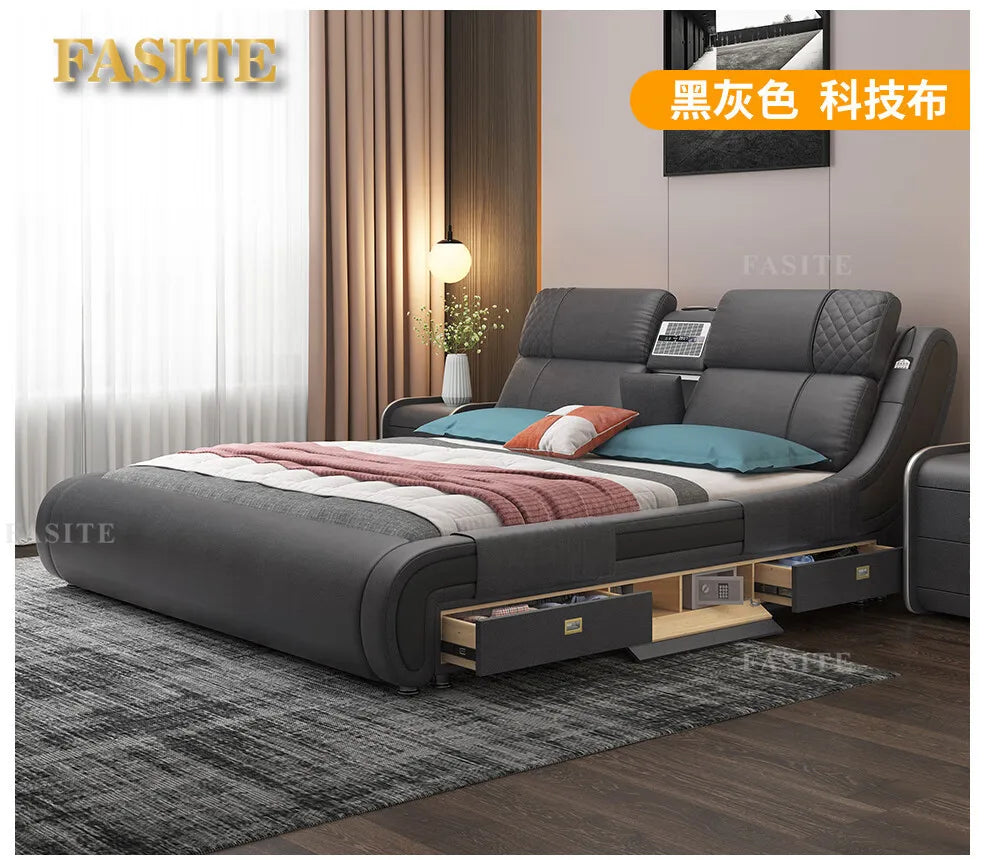 Modern Simple Massage Bed Luxury Water Proof Design Bedframe Double Bed Smart White   Nordic Furniture