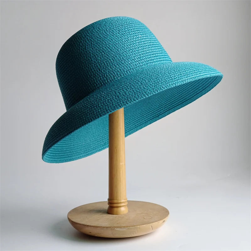 Panama Straw Floppy Sun Hat — Black With Ivory Ribbon | KIMLUD