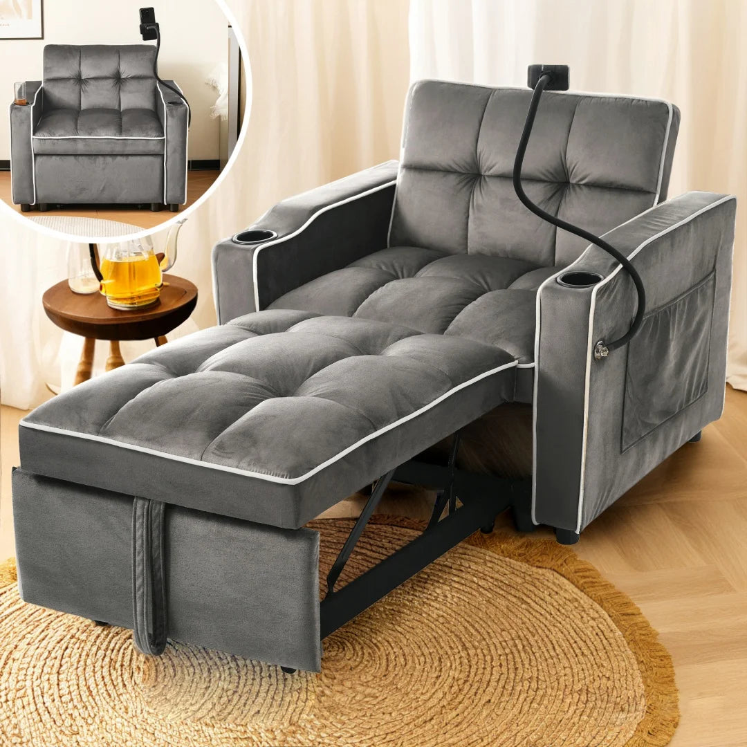 3-in-1 single-bed sofa - with beverage rack and phone holder, sofa recliner, recliner, armchair, 83*167*76 cm