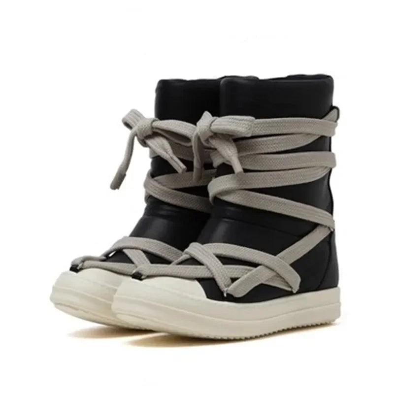 Mid Calf Boots – Platform Cross Tie – PU Upper – EVA Sole | KIMLUD