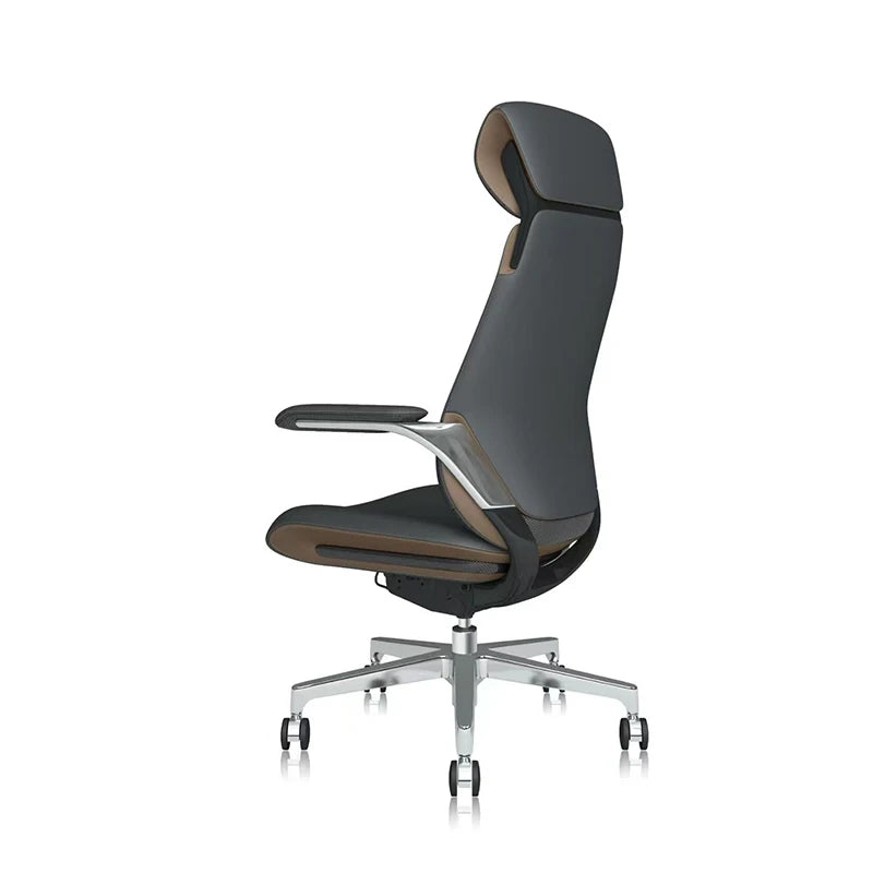 Leather Aluminum-Base Executive Chair — Brown | KIMLUD