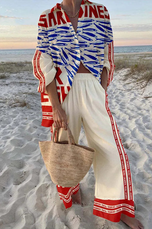 Two-Piece Set – Boho Beach Print – Loose Silhouette | KIMLUD