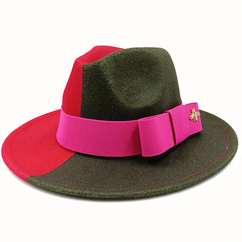 KIMLUD, Wholesale Fedora hats Winter round concave convex surface flat top bow elastic ribbon men&#39;s and women&#39;s felt jazz hats Fedora, 50 / China / 56-58cm, KIMLUD Womens Clothes