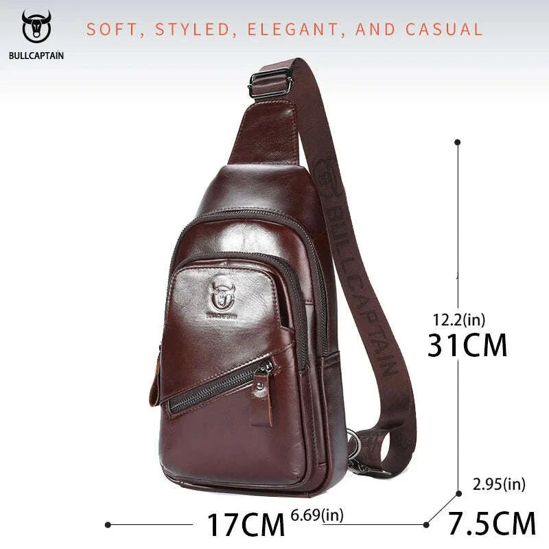 KIMLUD, BULLCAPTAIN 2023 The Latest Men's Leather Chest Bag Large Capacity Casual Men's Messenger Bag Classic Leather Chest Bag XB 127, KIMLUD Womens Clothes