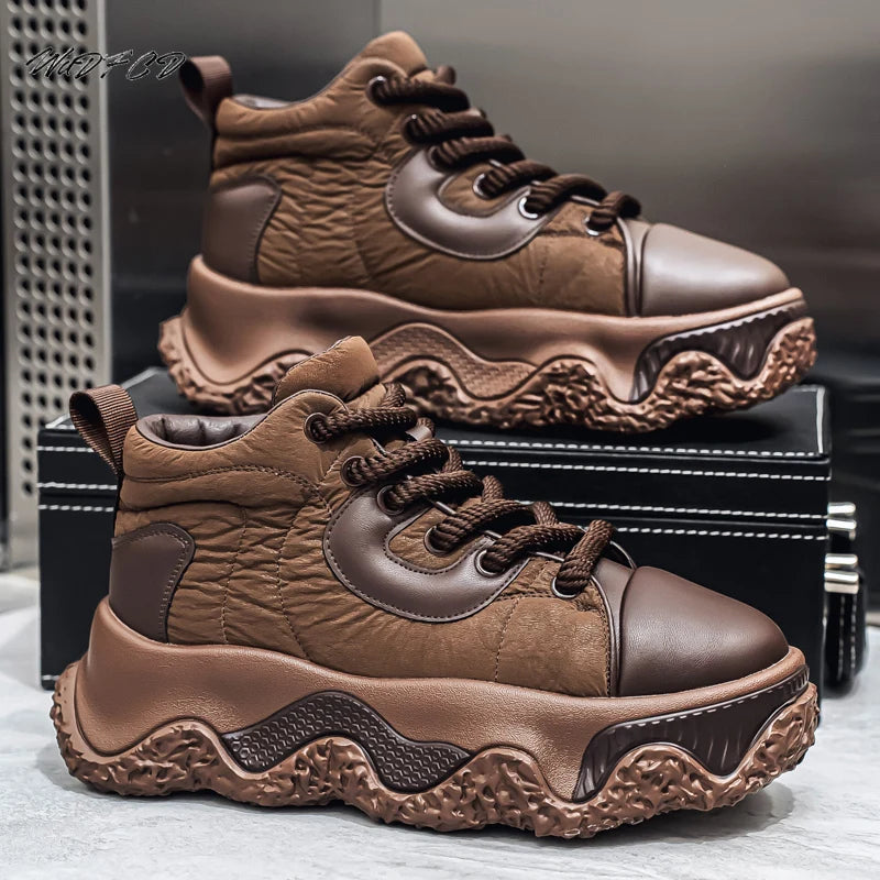 Chunky Sneaker Men Designer Winter Plush Warm Punk Board Shoes Fashion Casual Leather Height Increased Flat Platform Sport Shoes