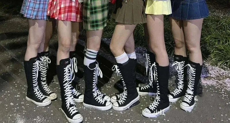 KIMLUD, 2025 New High Top Canvas Shoes for Women's Korean Edition Long Boot Lace-Up Zipper Comfortable Boot Zapatos De Mujer Tendencia, KIMLUD Womens Clothes