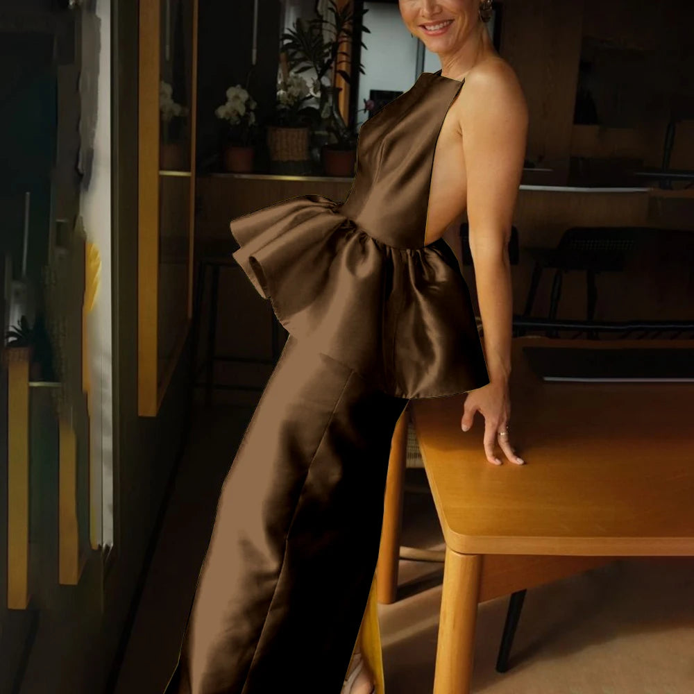 Evening Gown - Strapless Backless - Satin | KIMLUD