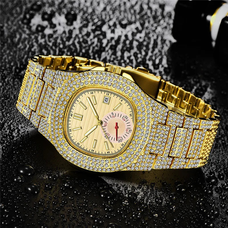 New Hip Hop Watches For Men Reloj Hombre Fashion Alloy Band Diamond Calendar Gifts Quartz Wristwatches Relogios Masculino 2024