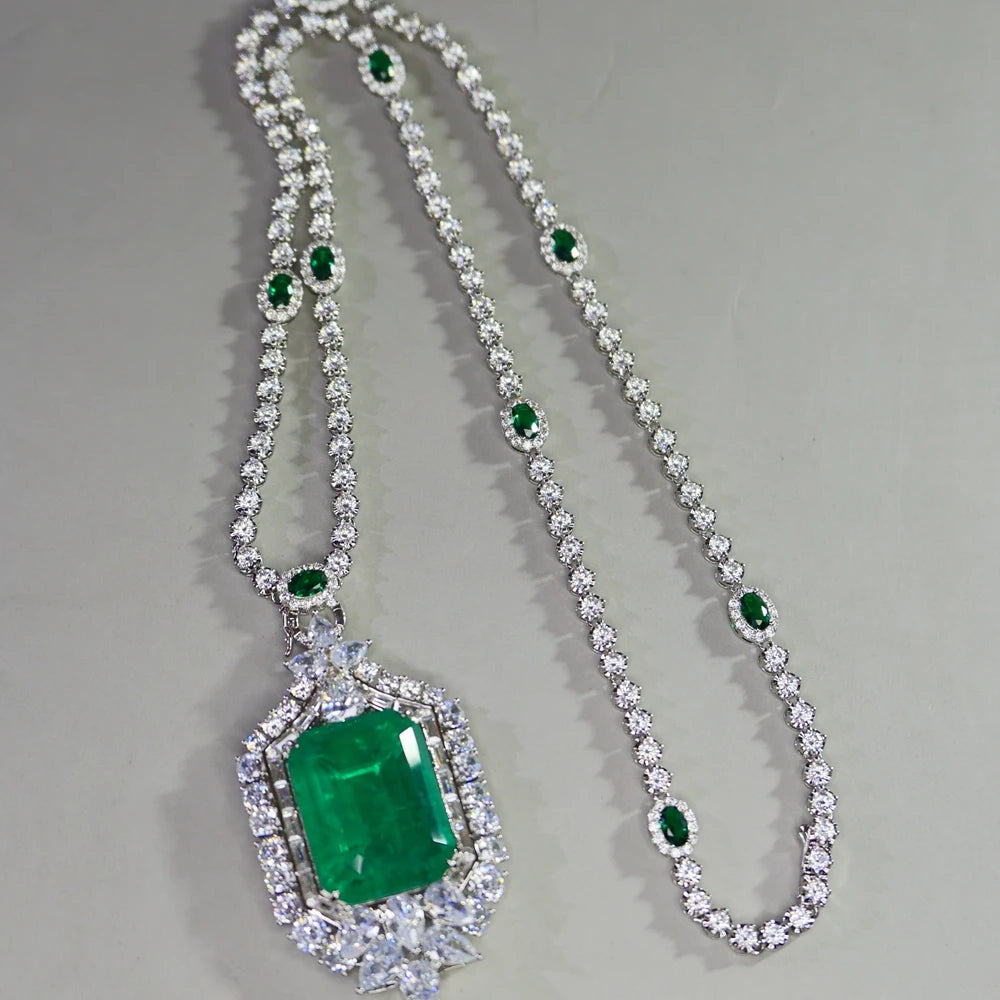 KQDANCE Large 20*26mm Green Stone Lab Emerald Pendant For All-matching CZ Diamonds Tennis Chain Necklaces Wedding Jewelry Woman