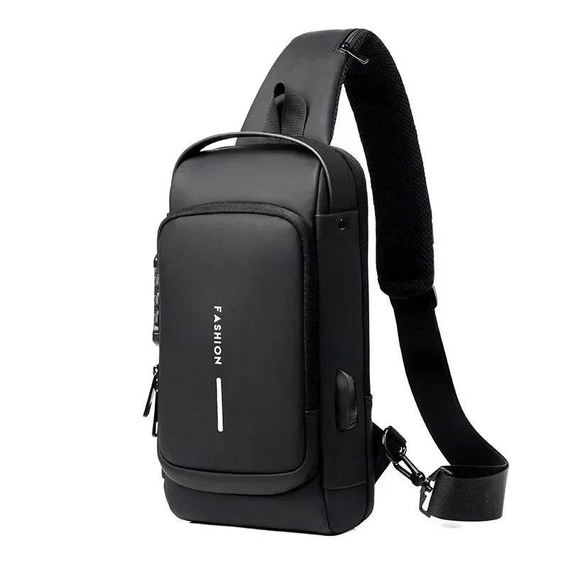 Oxford Sling Bag Anti Theft USB Charging — Black | KIMLUD