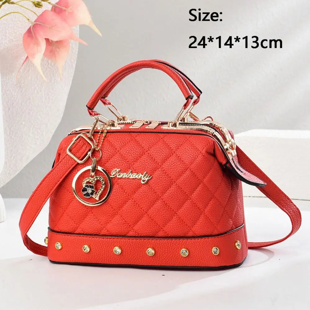 PU Leather Square Bag Rivet Crossbody — Black | KIMLUD