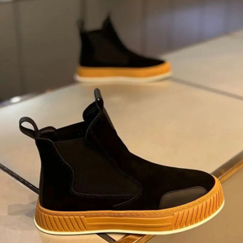 High Top Sneaker Men Winter Plush Snow Boot Fashion Casual Nubuck/Microfiber Leather Upper Height Increased Platform Board Shoes