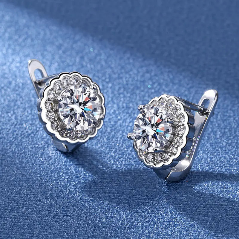 Silver-Toned Copper Oval Zircon Halo Stud Earrings — Sapphire Blue | KIMLUD