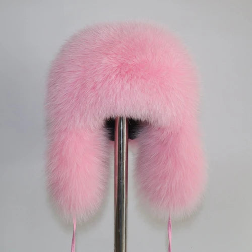 2025 New Women Natural Fox Fur Russian Ushanka Hats Winter Thick Warm Ears Fashion Bomber Hat Lady Genuine Real Fox Fur Cap