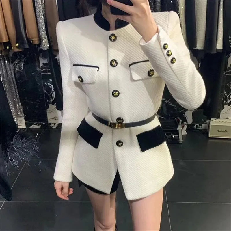 Women Blazer Coat New 2025 Autumn Long Sleeve Casual Single-breasted Elegant Office Waist Ladies Suit Coat Tops Female Outerwear