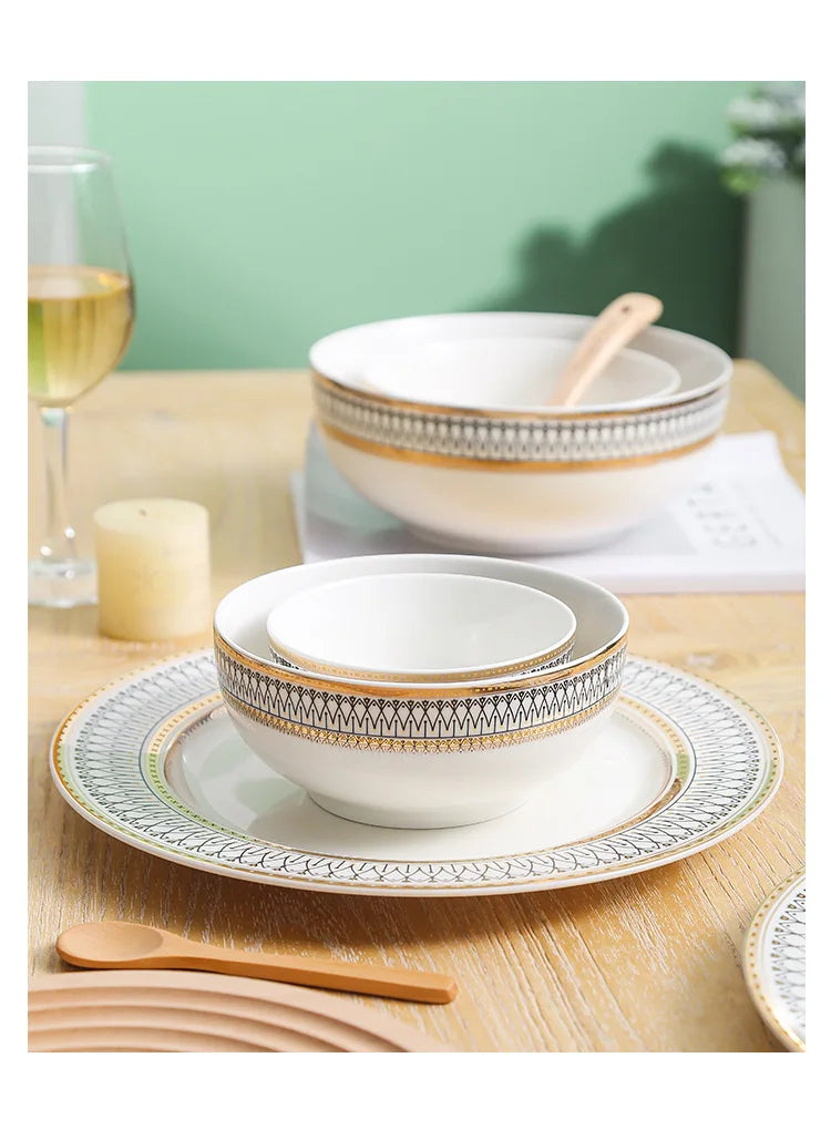 Ceramic Dinner Plates Golden Bead Trim — White | KIMLUD