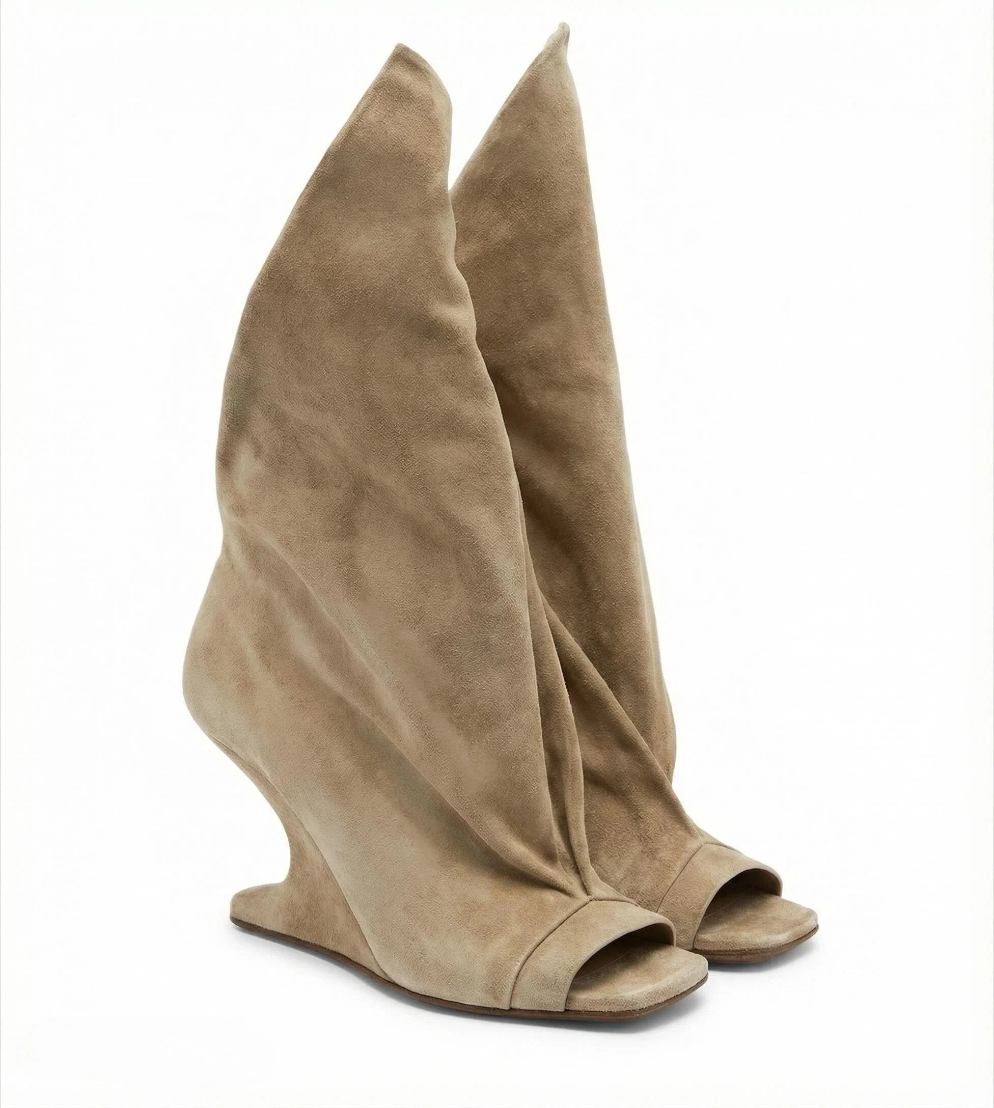 2026 European and American Women's Trendy, Niche, Personalized, Unique, Sloping, Sexy, Open Toed, Fishmouth, Sleeve Short Boots