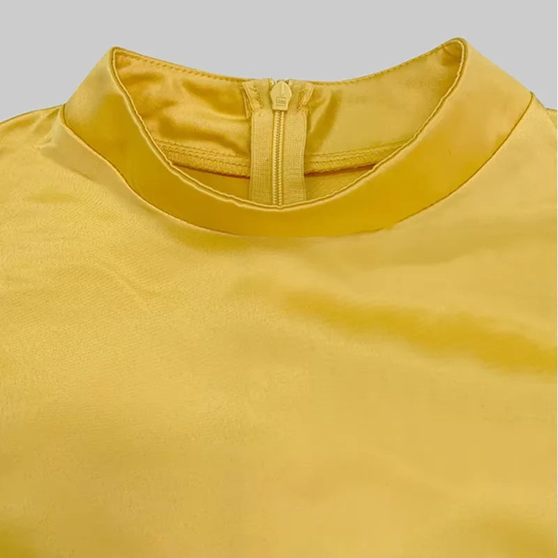 A-Line Dress – Pockets – Polyester – Yellow | KIMLUD