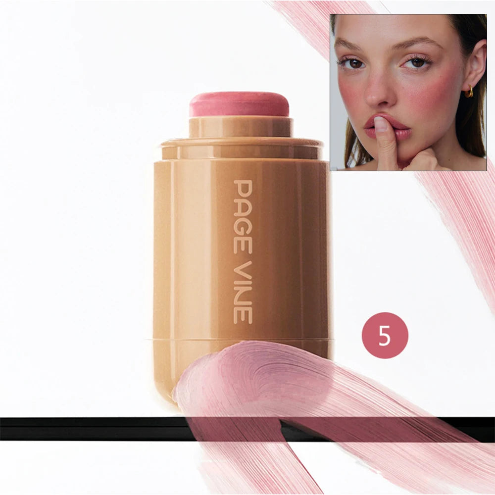 PAGE VINE Pocket Blush Stick Multi-Functional 6 Colors Lip & Cheek Highlighter Waterproof Natural Glow Balm