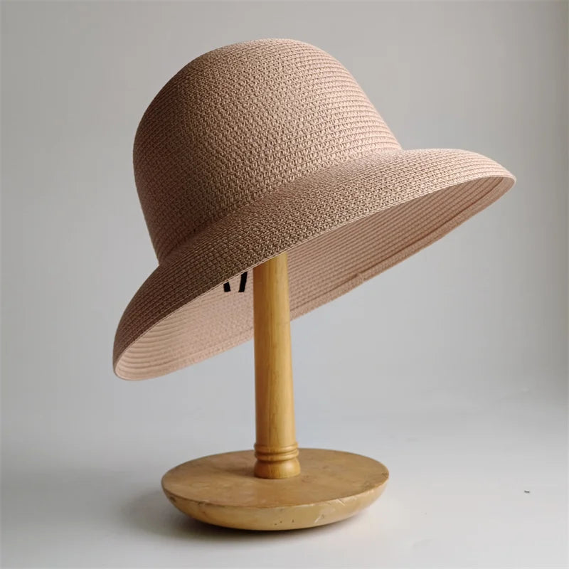 Panama Straw Floppy Sun Hat — Black With Ivory Ribbon | KIMLUD