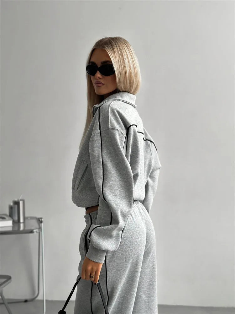 Casual Fashion Suit Ladies Zipper Cardigan Jacket Sports Tether Trousers Two-Piece Ladies Street Style Suit