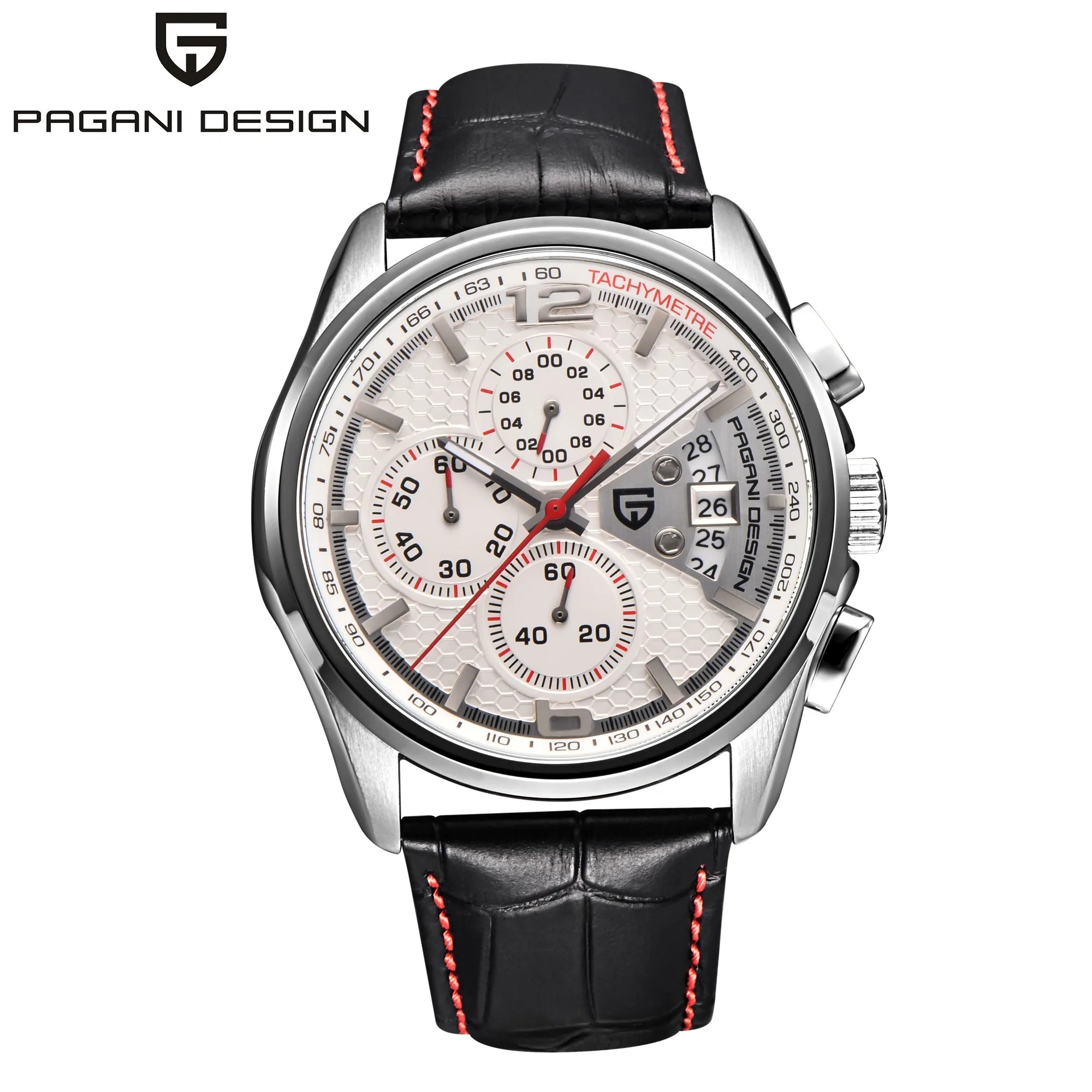 Leather Chronograph Honeycomb Dial Watch — White | KIMLUD