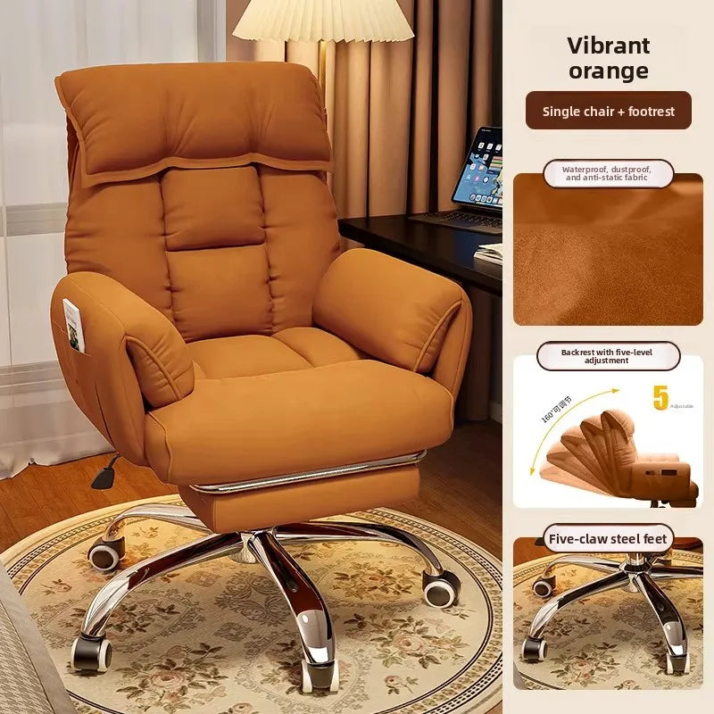 Ergonomic Desk Chair With Recliner And Lounge — Cream Ivory | KIMLUD