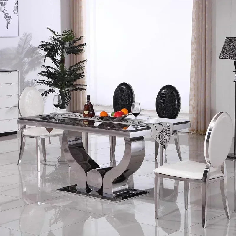 Marble Dining Table Set Rectangular 6 Chairs — Warm Gold | KIMLUD