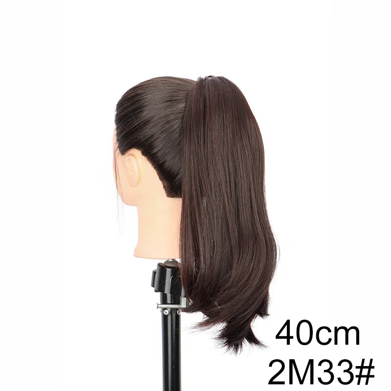 Clip-In Ponytail Extension – 40/50cm Length – High Temperature Fiber – Black Brown | KIMLUD