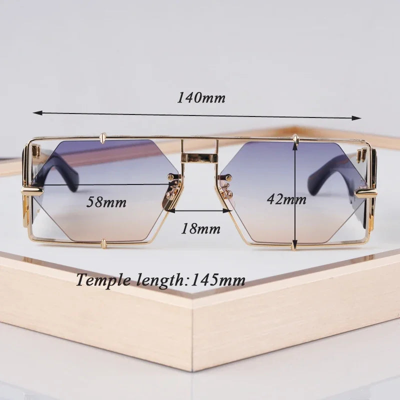 Metal Hexagon Sunglasses With Acetate Frame — Tortoiseshell Brown | KIMLUD